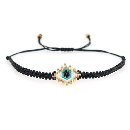 Bohemian Devil's Eye Heart Shape Flower Glass Rope Braid Women's Bracelets