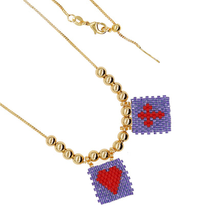 Casual Cross Fruit Heart Shape Glass Beaded Braid Chain Women's Necklace