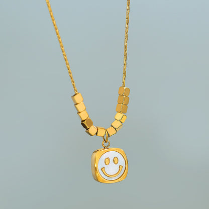 Casual Simple Style Smiley Face Titanium Steel Plating Inlay Shell 18k Gold Plated Pendant Necklace