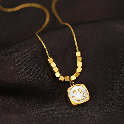 Casual Simple Style Smiley Face Titanium Steel Plating Inlay Shell 18k Gold Plated Pendant Necklace