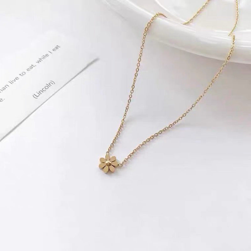 Sweet Simple Style Daisy Stainless Steel Plating Inlay Shell 18k Gold Plated Pendant Necklace