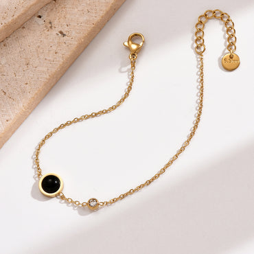 Casual Simple Style Round Stainless Steel Polishing Plating Inlay Acrylic Rhinestones 14k Gold Plated Women's Anklet