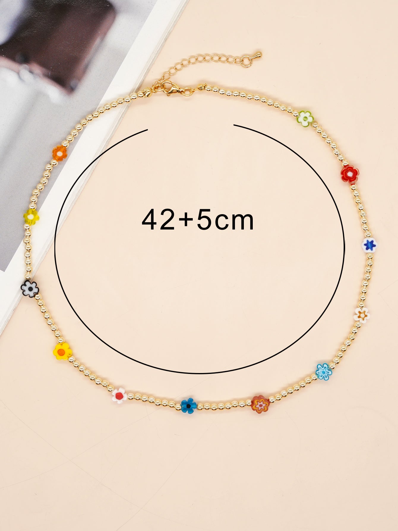 Commute Eye Flower Glass Metal Beaded Chain Women's Necklace