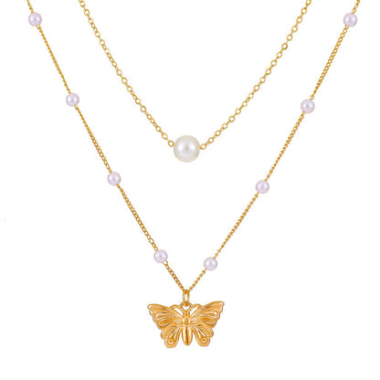 Casual Lady Star Moon Butterfly Alloy Metal Brass Plating Inlay Rhinestones Pearl Zircon 18k Gold Plated Gold Plated Silver Plated Layered Necklaces Long Necklace Necklace