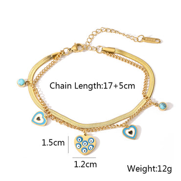 Simple Style Commute Devil's Eye Heart Shape Titanium Steel Plating Inlay Turquoise 18k Gold Plated Bracelets