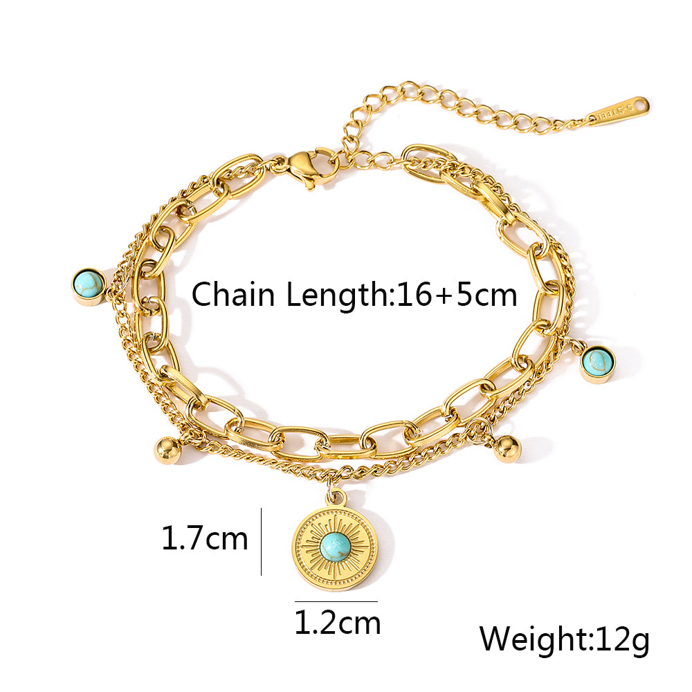 Simple Style Commute Devil's Eye Heart Shape Titanium Steel Plating Inlay Turquoise 18k Gold Plated Bracelets