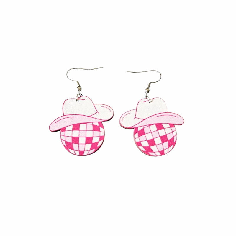 1 Pair Retro Cool Style Cow Pattern Boots Wood Drop Earrings