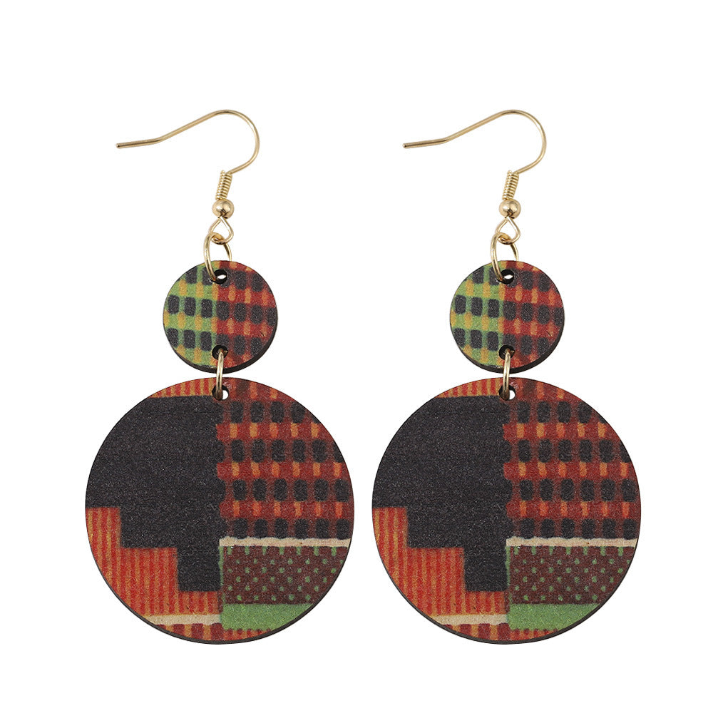 Bohemian Geometric Wood Printing Women's Drop Earrings