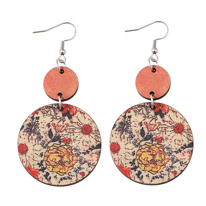 Bohemian Geometric Wood Printing Women's Drop Earrings