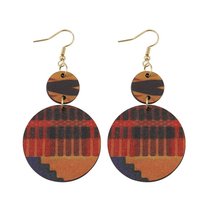 Bohemian Geometric Wood Printing Women's Drop Earrings