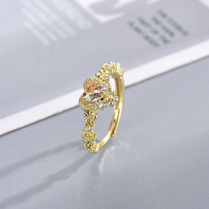 Simple Style Heart Shape Copper Inlay Zircon Rings