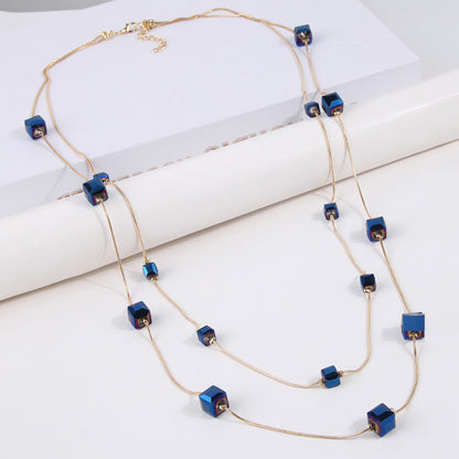 Simple Style Square Glass Ferroalloy Women's Layered Necklaces