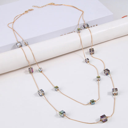 Simple Style Square Glass Ferroalloy Women's Layered Necklaces