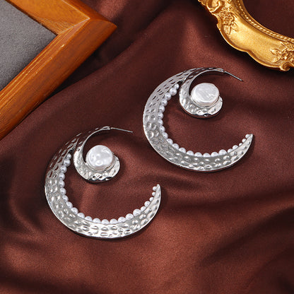 1 Pair Exaggerated Beach Moon Plating Inlay Synthetics Artificial Pearls Gold Plated Rhodium Plated Ear Studs