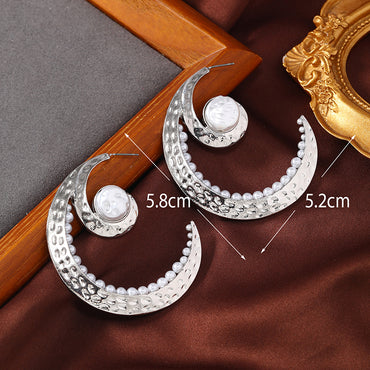 1 Pair Exaggerated Beach Moon Plating Inlay Synthetics Artificial Pearls Gold Plated Rhodium Plated Ear Studs