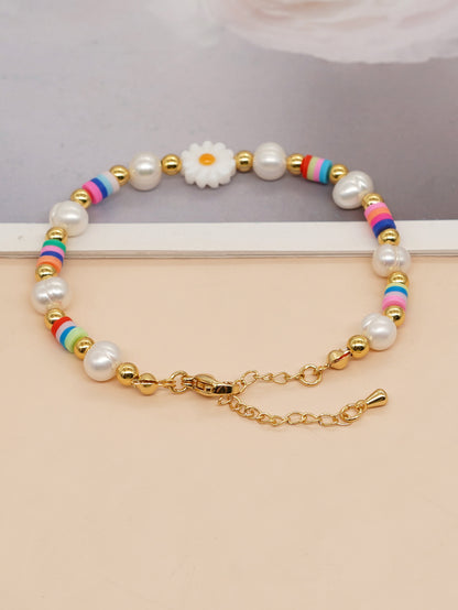 Cute Heart Shape Smiley Face Flower Freshwater Pearl Soft Clay Beaded Bracelets