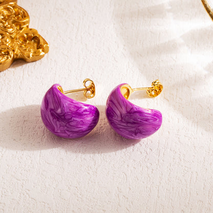 1 Pair Simple Style C Shape Enamel Copper 18k Gold Plated Ear Studs