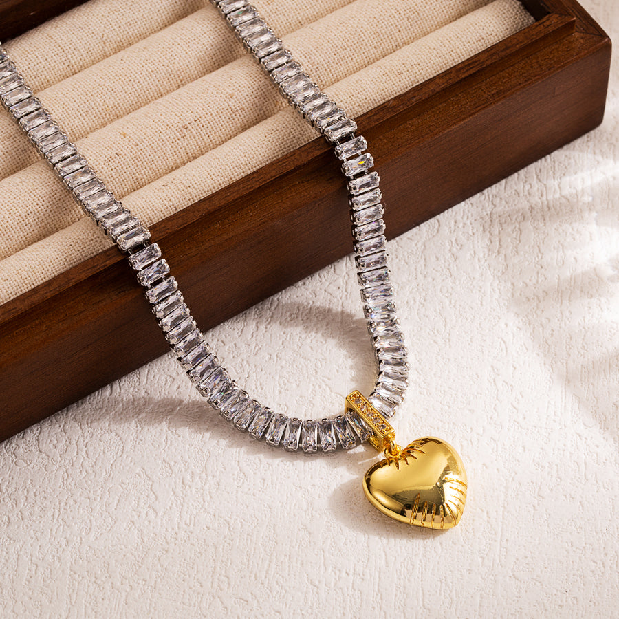 Elegant Glam Pentagram Heart Shape Copper 18k Gold Plated Zircon Pendant Necklace In Bulk