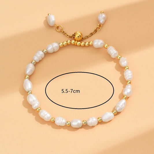 Elegant Modern Style Irregular Stainless Steel Freshwater Pearl Beaded Plating 18k Gold Plated Bracelets