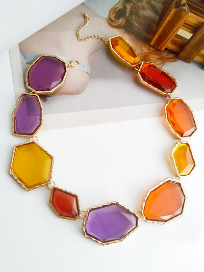 Exaggerated Artistic Irregular Alloy Inlay Acrylic Women's Necklace