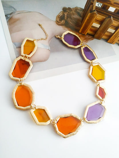 Exaggerated Artistic Irregular Alloy Inlay Acrylic Women's Necklace