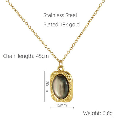 Retro Oval Eye Stainless Steel Plating Inlay Gem Pearl 18k Gold Plated Pendant Necklace Long Necklace