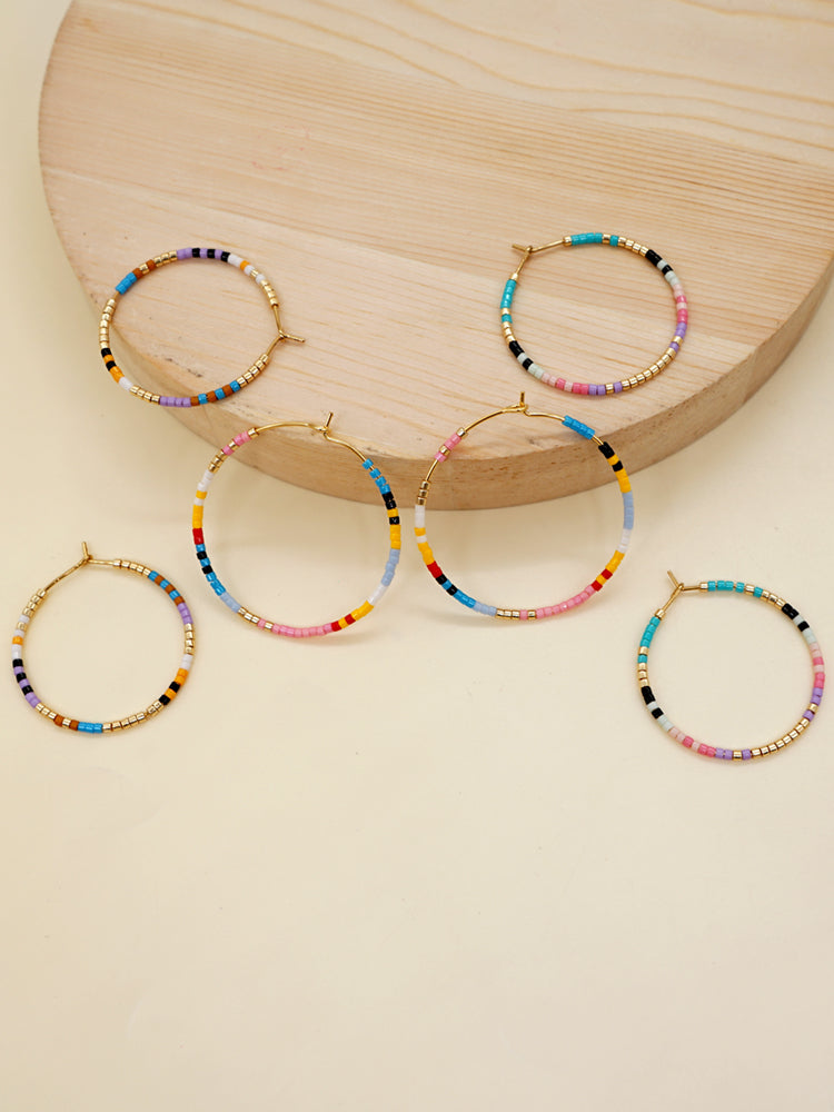 Vacation Round Colorful Glass Beaded Women's Hoop Earrings