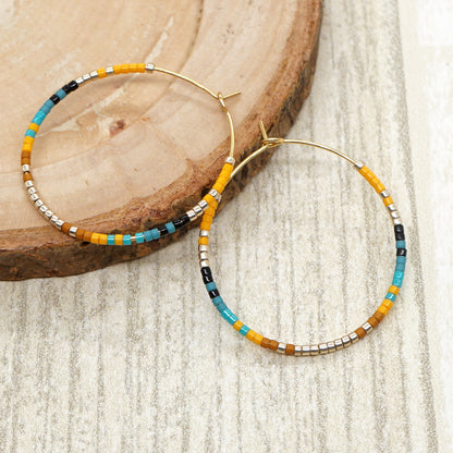 Vacation Round Colorful Glass Beaded Women's Hoop Earrings