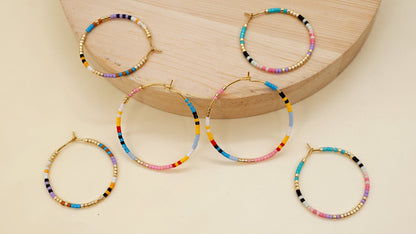 Vacation Round Colorful Glass Beaded Women's Hoop Earrings