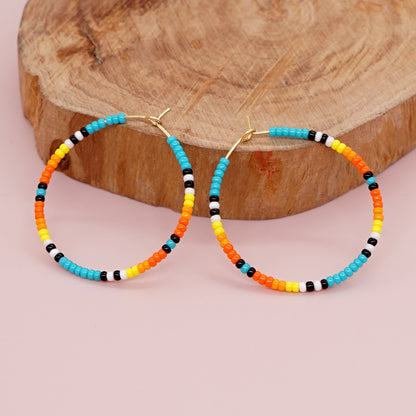 Vacation Round Colorful Glass Beaded Women's Hoop Earrings