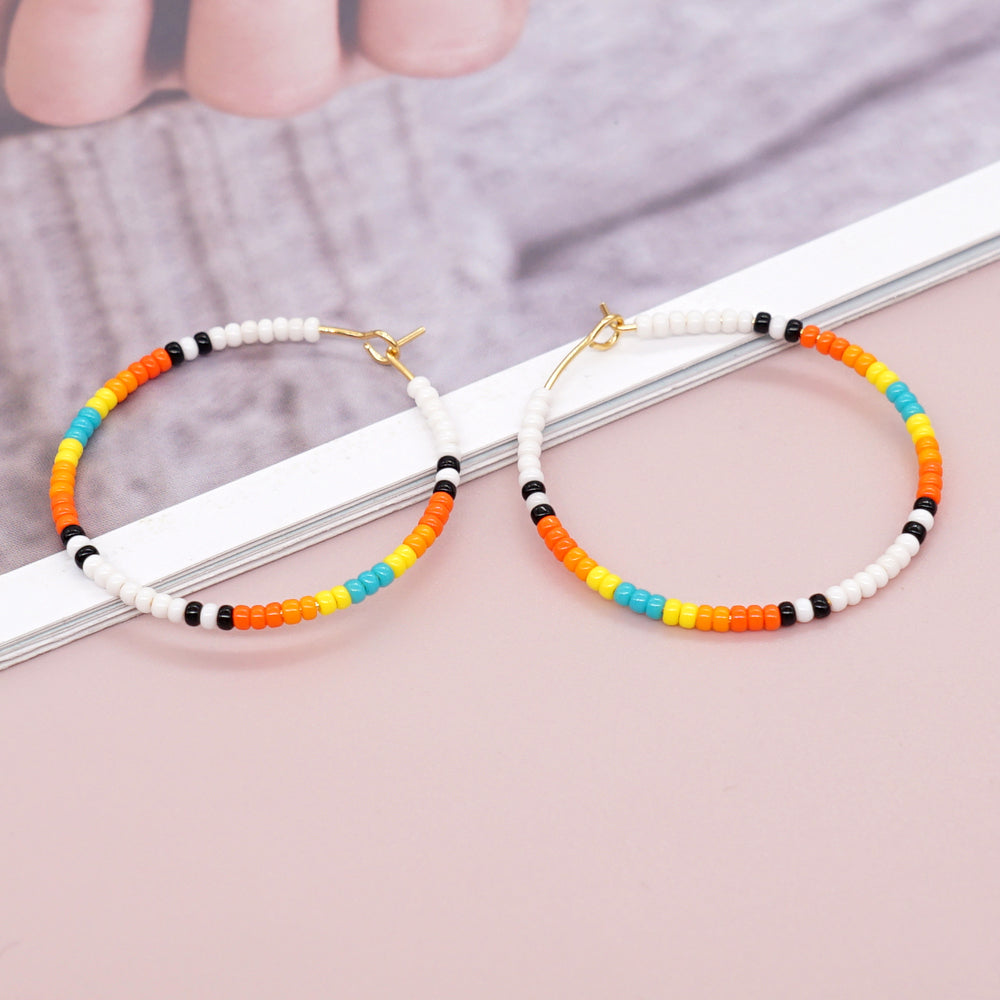 Vacation Round Colorful Glass Beaded Women's Hoop Earrings