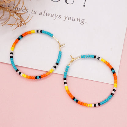 Vacation Round Colorful Glass Beaded Women's Hoop Earrings