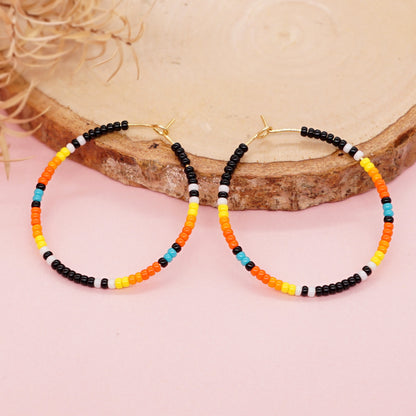 Vacation Round Colorful Glass Beaded Women's Hoop Earrings