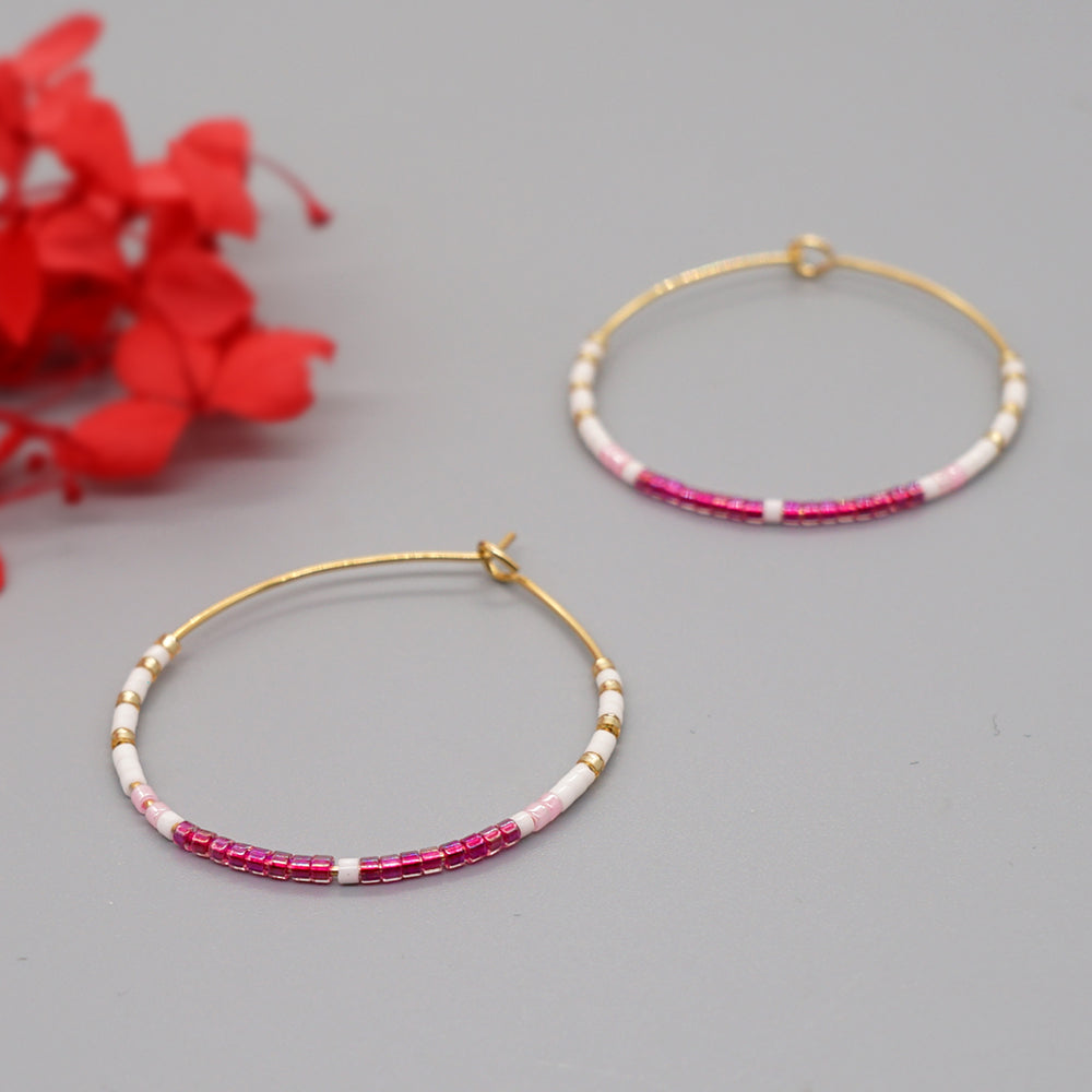 Vacation Round Colorful Glass Beaded Women's Hoop Earrings