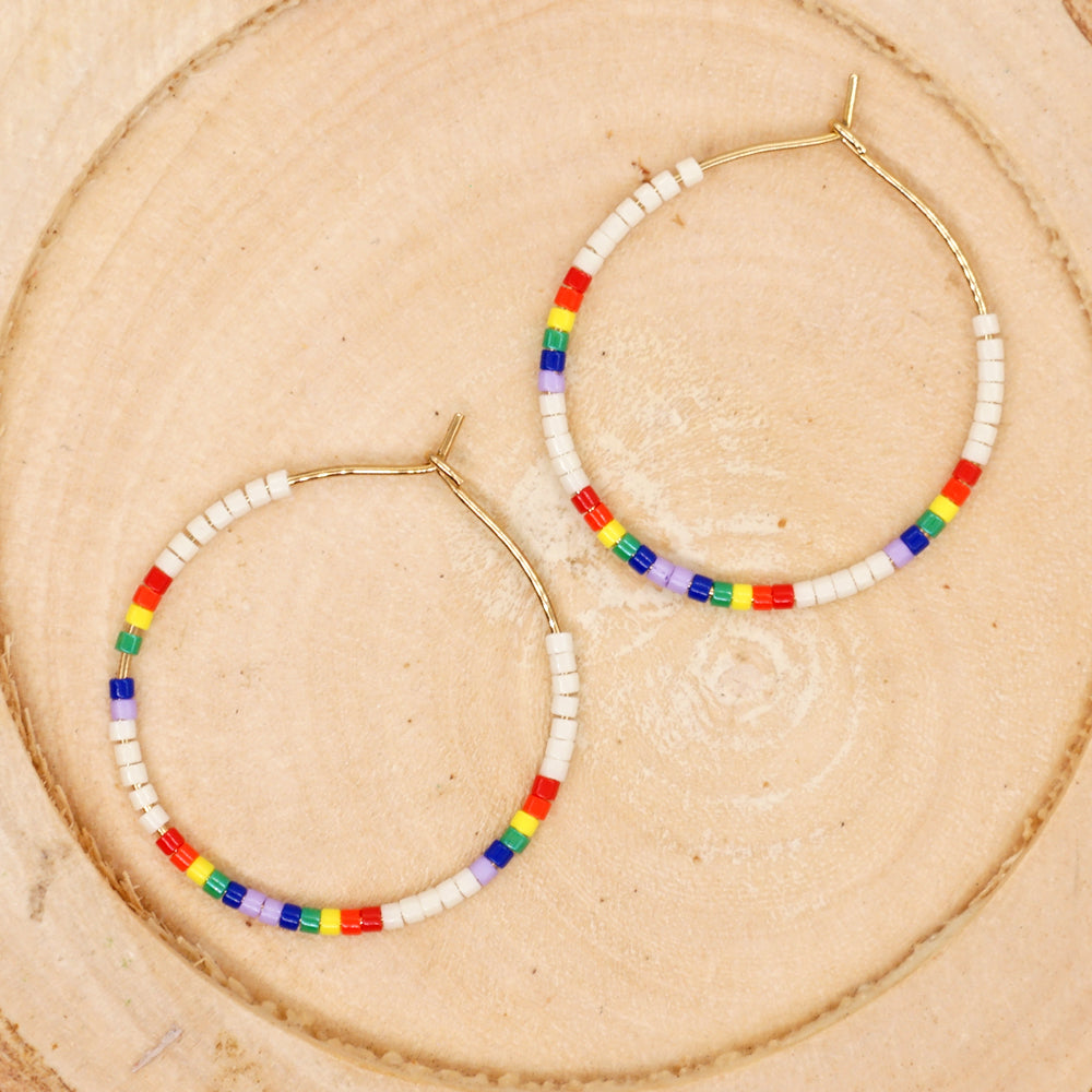 Vacation Round Colorful Glass Beaded Women's Hoop Earrings