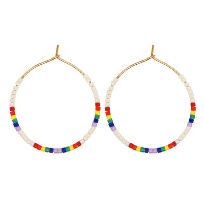 Vacation Round Colorful Glass Beaded Women's Hoop Earrings