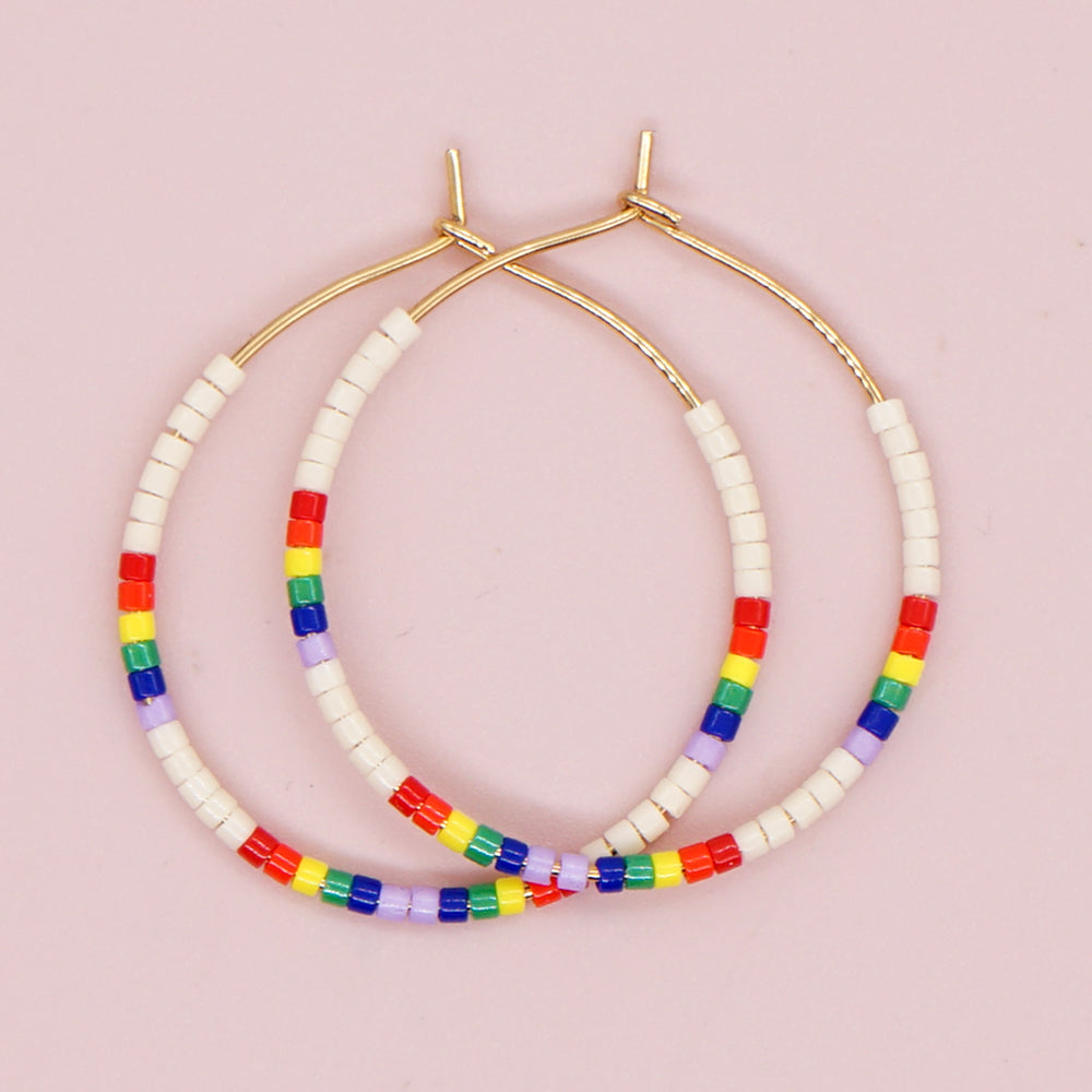 Vacation Round Colorful Glass Beaded Women's Hoop Earrings