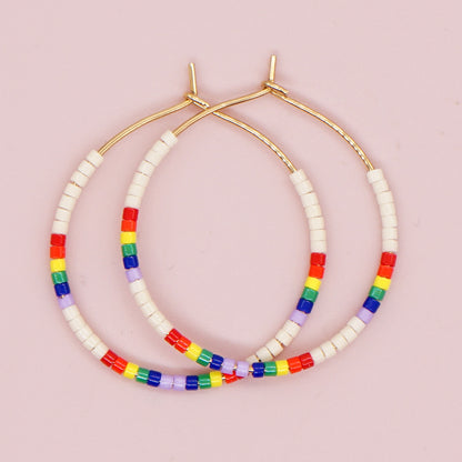 Vacation Round Colorful Glass Beaded Women's Hoop Earrings