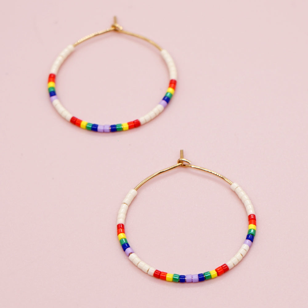 Vacation Round Colorful Glass Beaded Women's Hoop Earrings