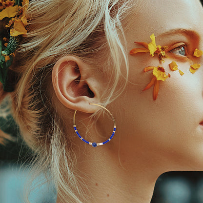 Vacation Round Colorful Glass Beaded Women's Hoop Earrings