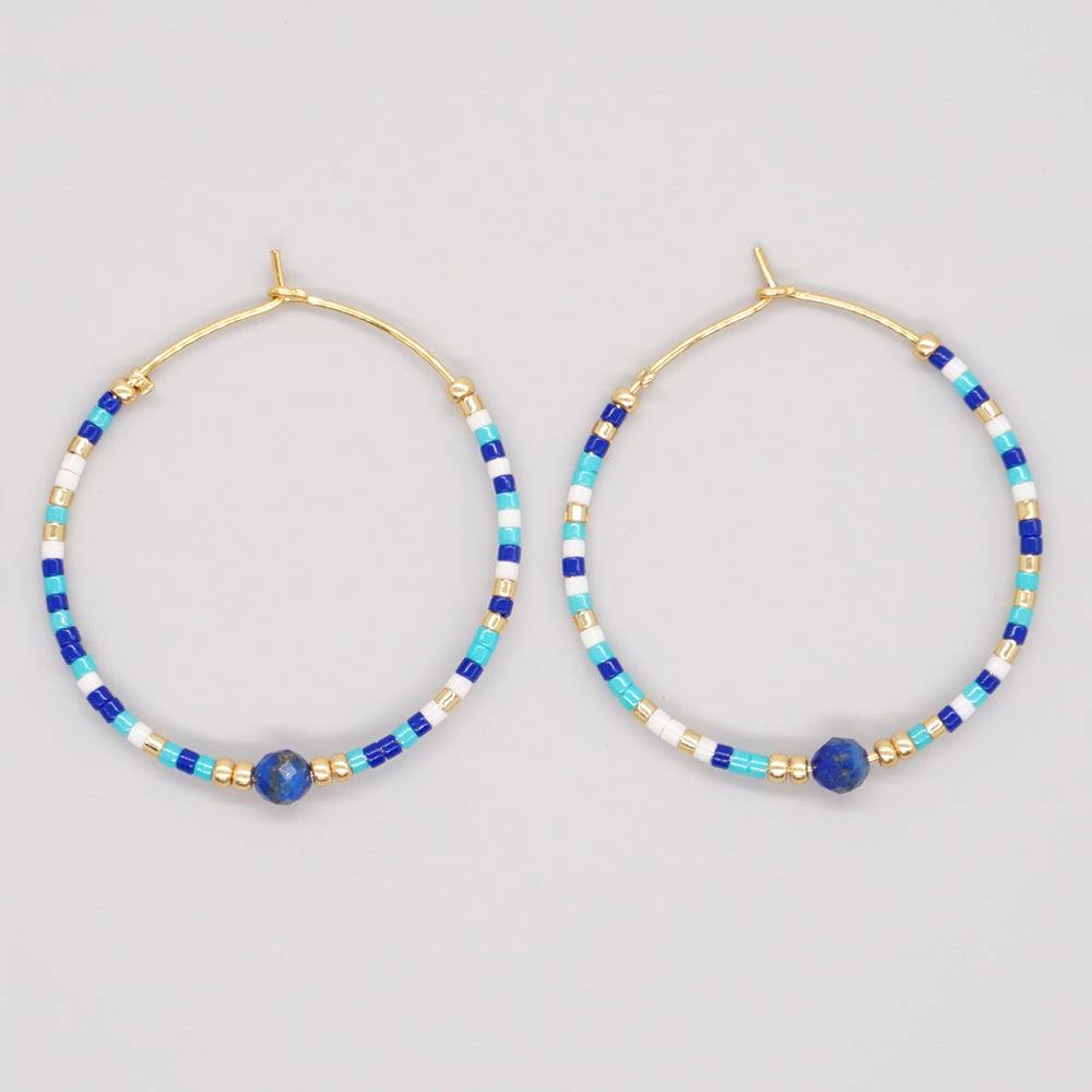 Vacation Round Colorful Glass Beaded Women's Hoop Earrings