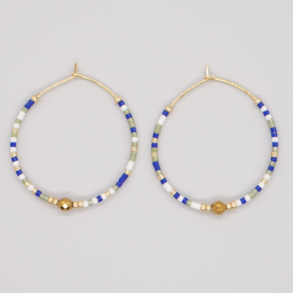 Vacation Round Colorful Glass Beaded Women's Hoop Earrings