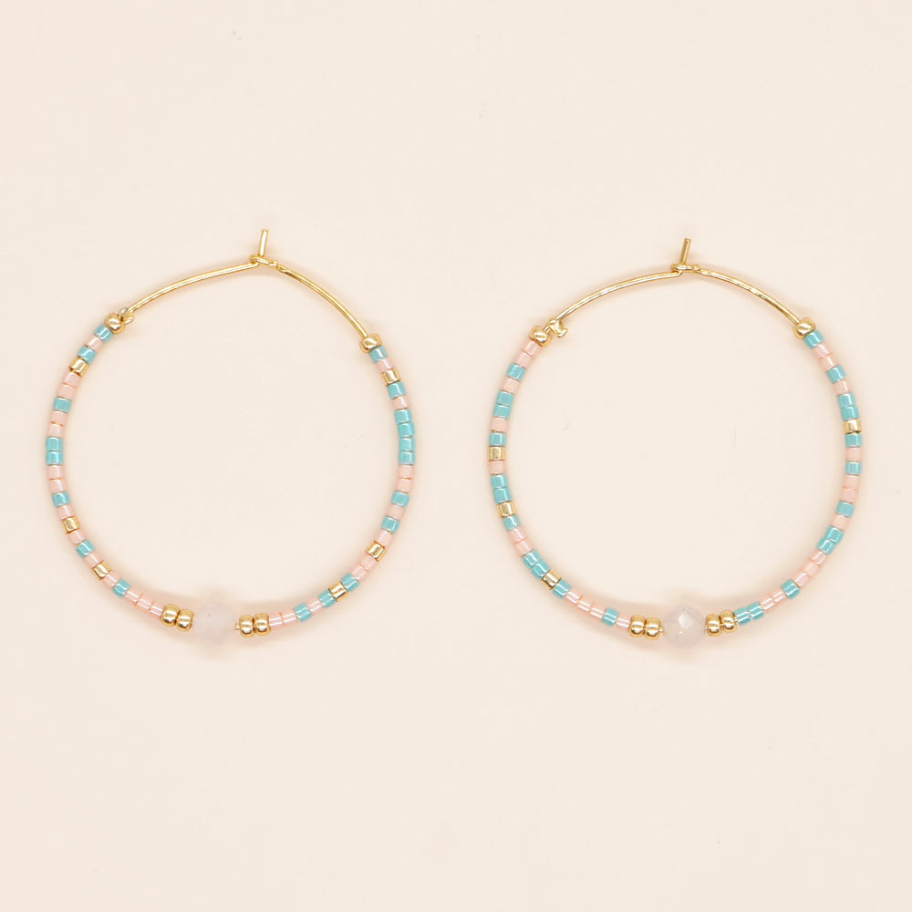 Vacation Round Colorful Glass Beaded Women's Hoop Earrings