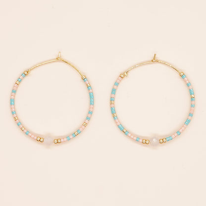 Vacation Round Colorful Glass Beaded Women's Hoop Earrings