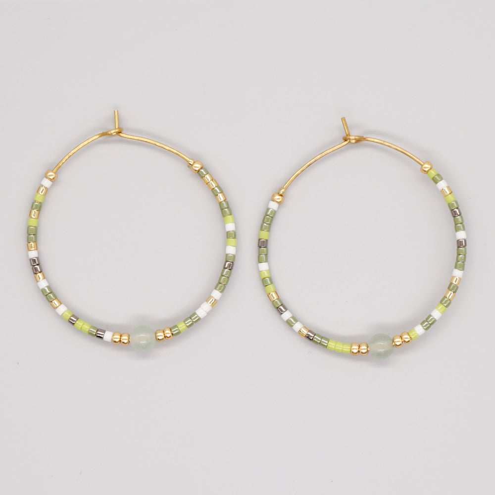 Vacation Round Colorful Glass Beaded Women's Hoop Earrings