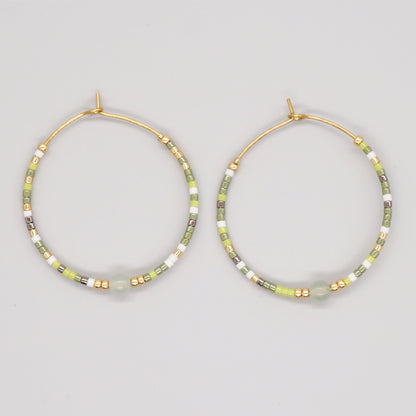 Vacation Round Colorful Glass Beaded Women's Hoop Earrings