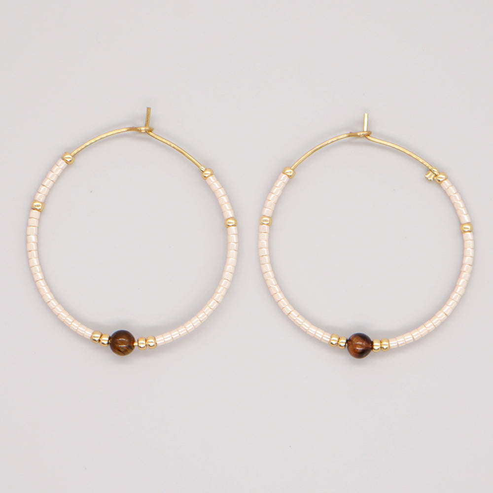 Vacation Round Colorful Glass Beaded Women's Hoop Earrings