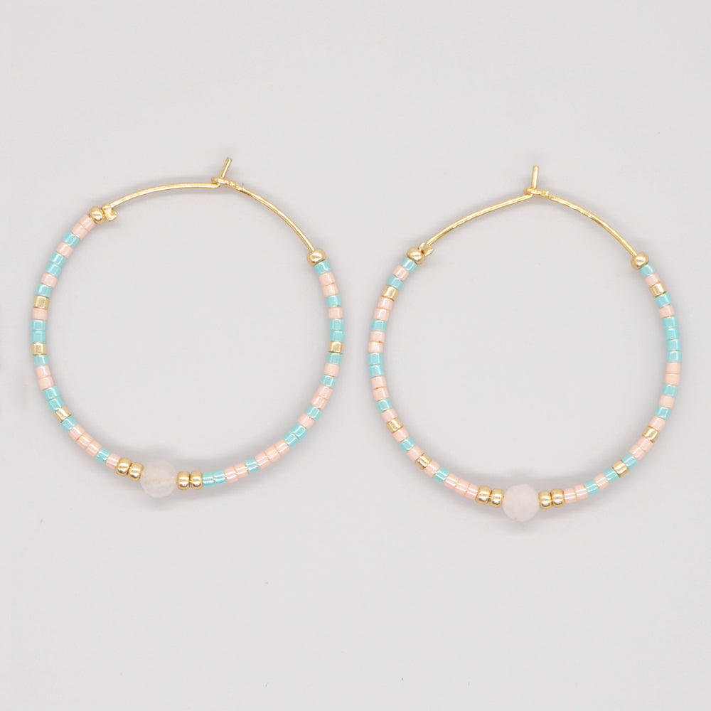 Vacation Round Colorful Glass Beaded Women's Hoop Earrings