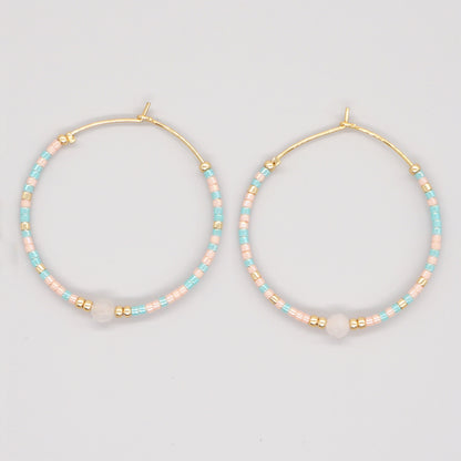 Vacation Round Colorful Glass Beaded Women's Hoop Earrings