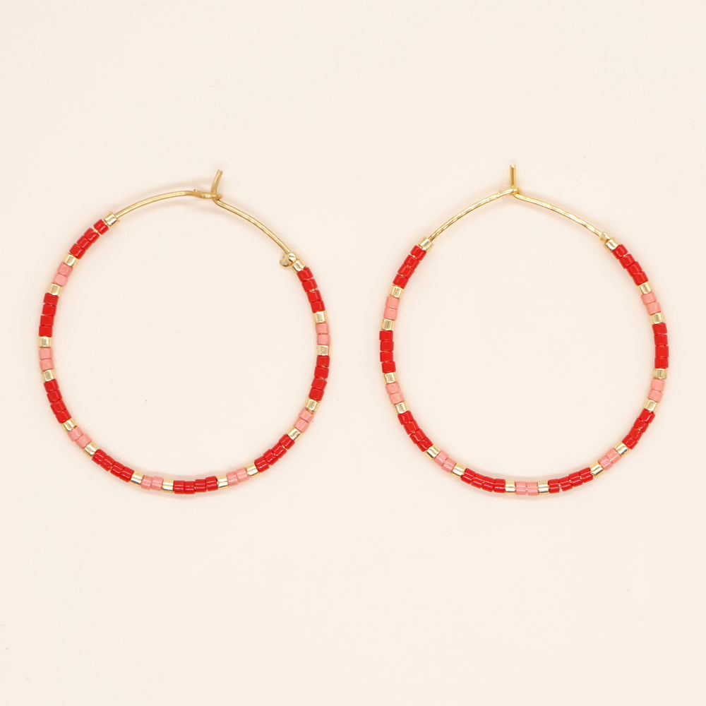 Vacation Round Colorful Glass Beaded Women's Hoop Earrings